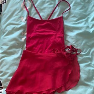 Red leotard with ballet wrap skirt